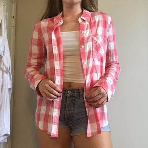 Pink and White Oversized Plaid Button Up